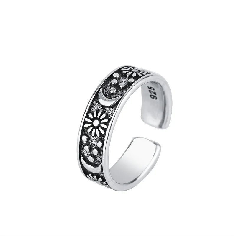 925 Sterling Silver Sun Moon Rings For Women Engagement Luxury Jewelry Vintage Accessories