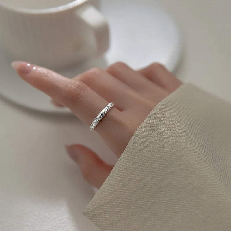 925 Sterling Silver BlingBling with Flashing Matte Adjustable Ring for Women Classic Geometric Fine Jewelry
