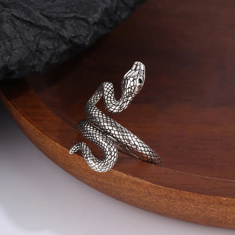 Gothic Entwined Viper Cobra Open Adjustable Ring Women's Fashion Alternative Casual Jewelry