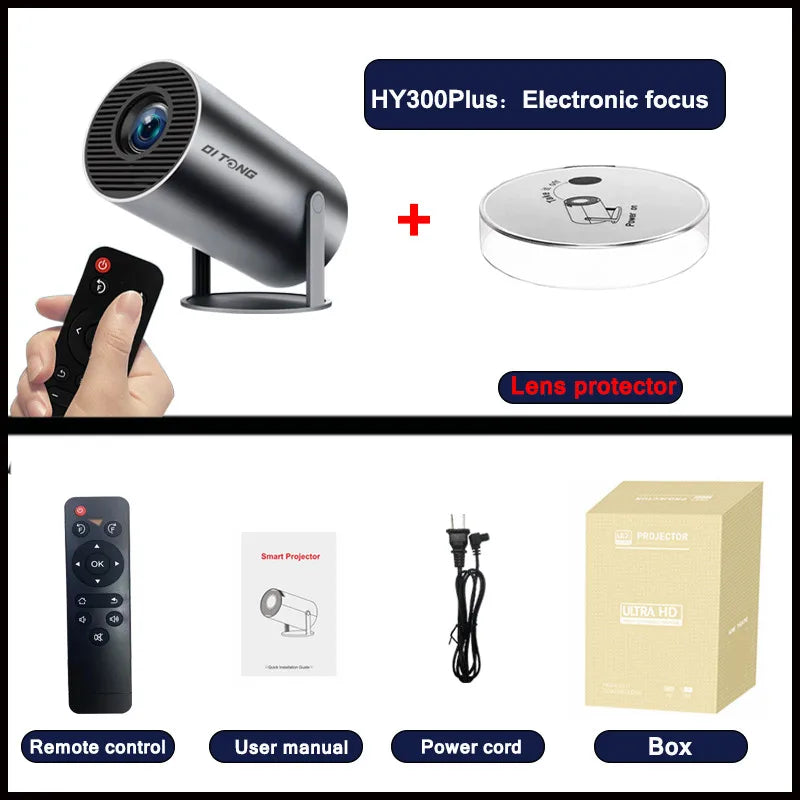 HY300 Plus Projector Android 4K 1280*720P Dual Wifi 300ANSI Video Cinema