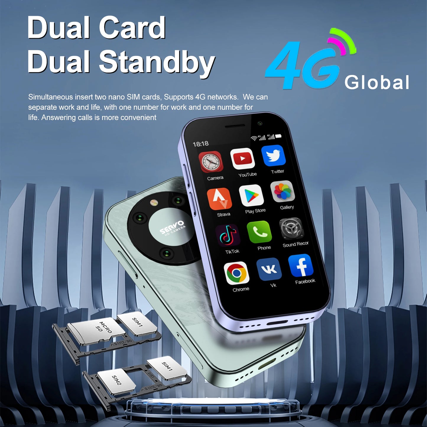 SERVO KING 9000 3.0" HD Display Small Smartphone Android 10.0 Network 4G