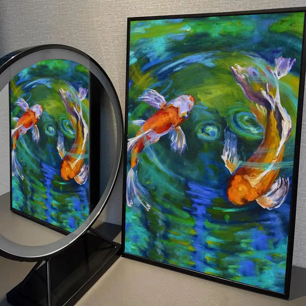 1pc Modern Golden Lotus Koi Fish Poster