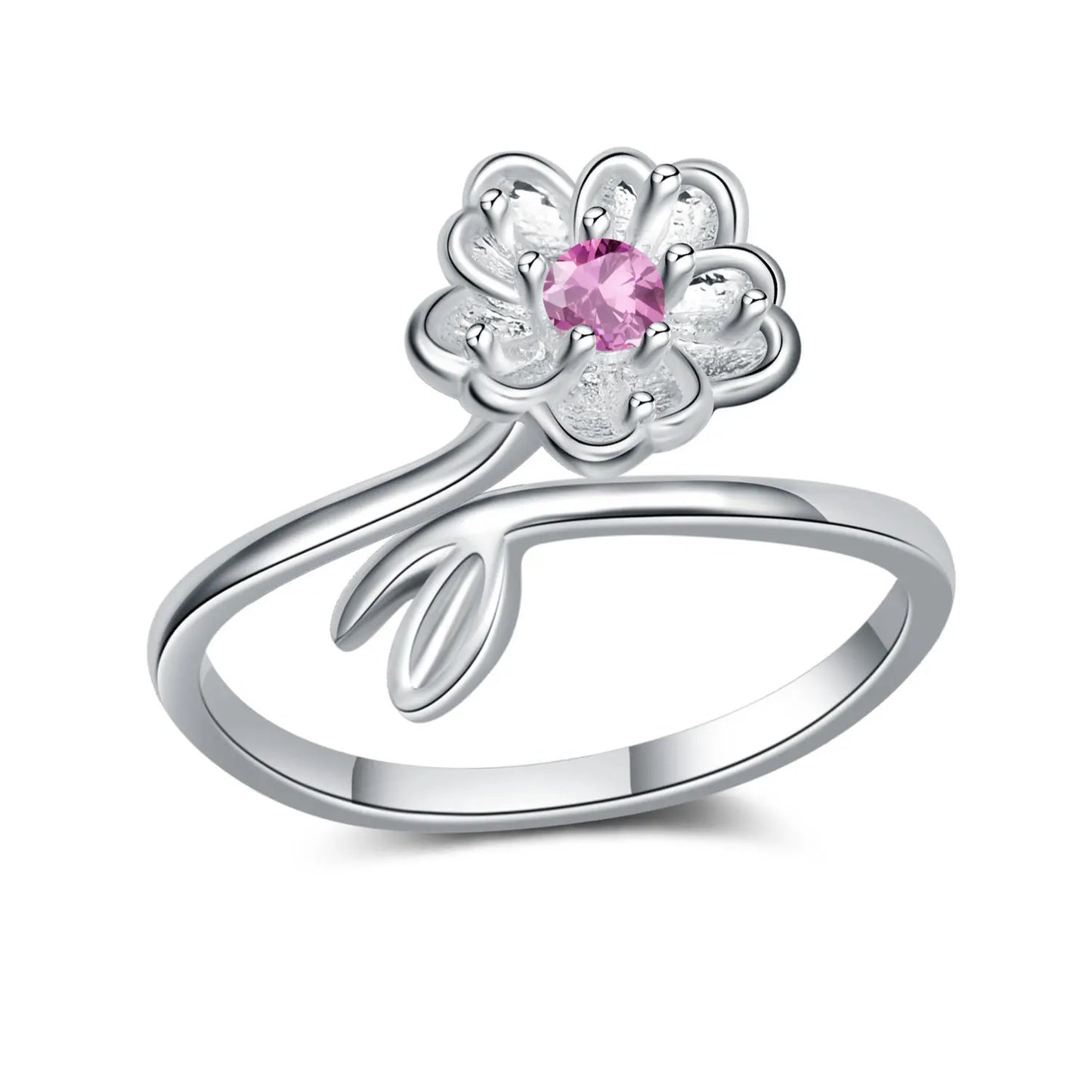 925 Sterling Silver Ring Adjustable Open Flowers Couple Engagement Rings For Women