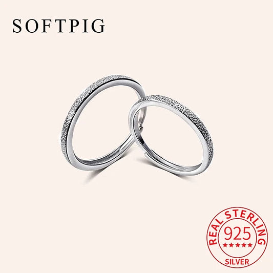 925 Sterling Silver Frosted Round Adjustable Ring For Fashion Women Classic Fine Jewelry Minimalist