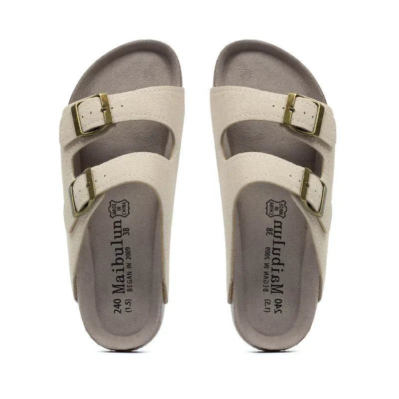 Fashion Women Cork Slipper Suede Leather Mule Clogs