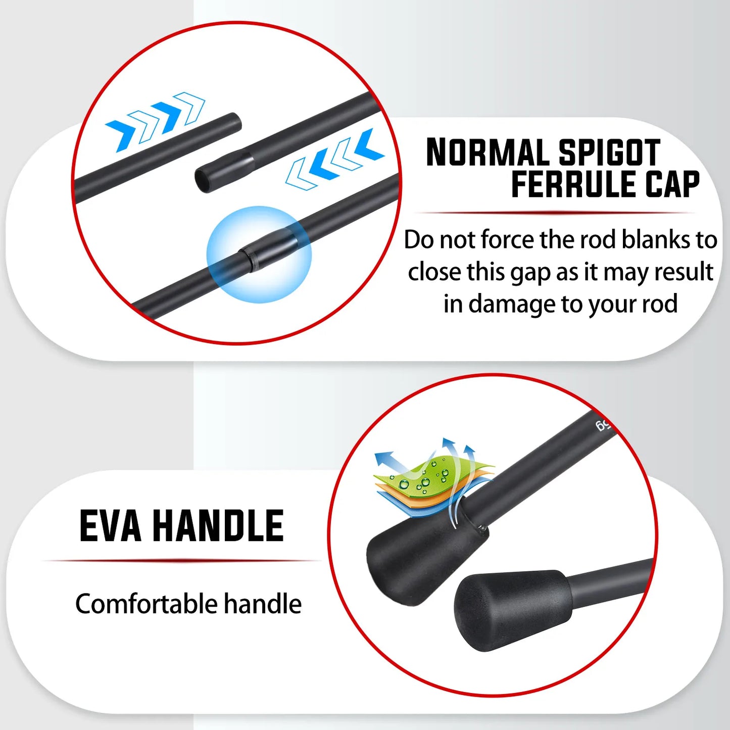 Casting Spinning Fishing Rod 2.1m UltraLight Carbon Fiber Rod Pole 4 Section with EVA Handle