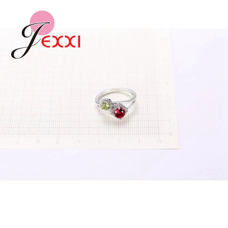 925 Sterling Silver Jewelry Round Cubic Zircon Crystal Wedding Bands Finger Ring Women