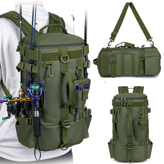 Tactical Fishing Backpack Tackle Bag with Rod Holders Fish Equipment Storage