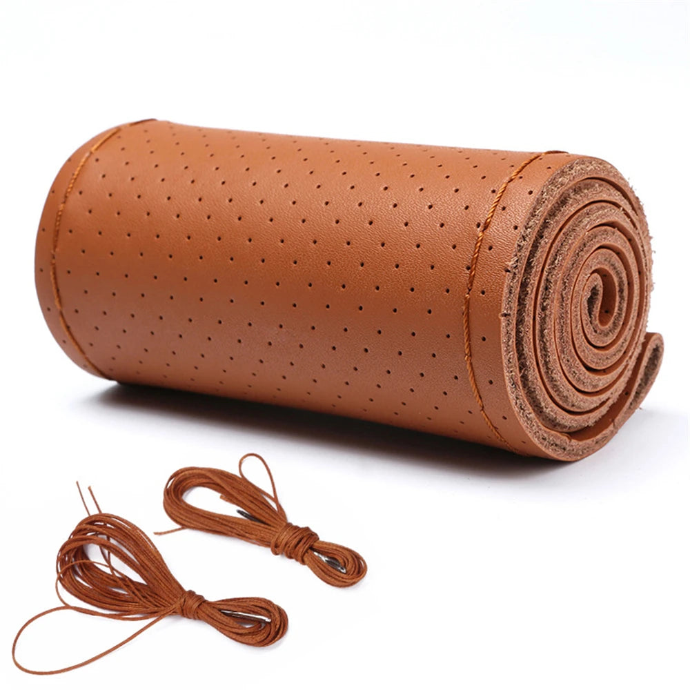 Leather Car Steering Wheel Cover Car Braid On The Steering Wheel 38 cm DIY Universal Auto Steering Wheel Cover Leather Case
