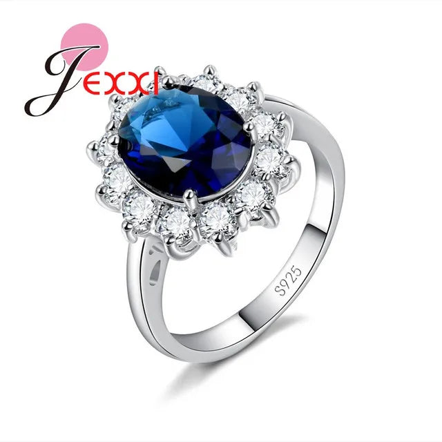 925 Sterling Silver Color Wedding Engagement Rings Prong Shiny Cubic Zirconia