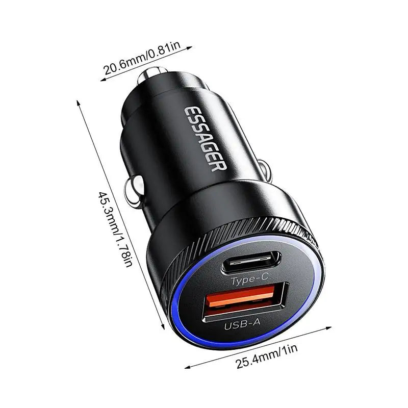 2 Ports USB C Car Charger Mini 54W Fast Charging