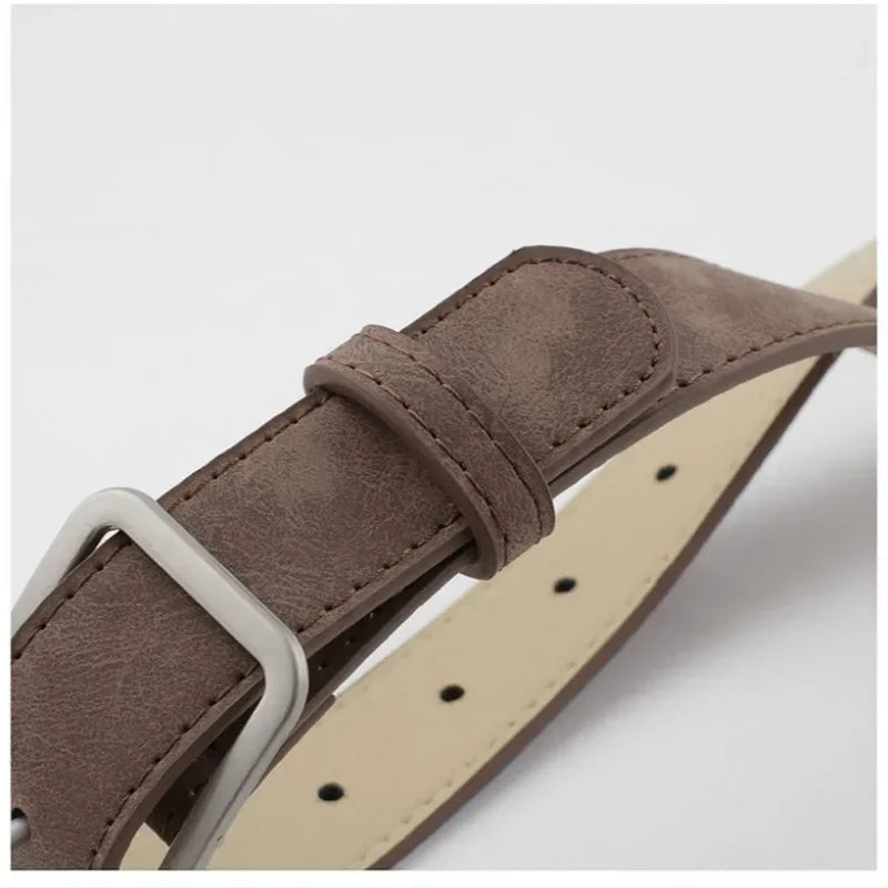 Fashion Square Pin Buckles Belts Women Silver Buckle Leather Belts