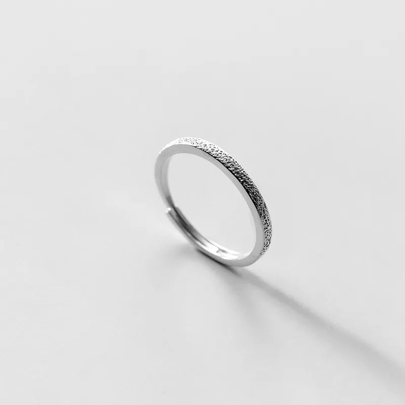 925 Sterling Silver Frosted Round Adjustable Ring For Fashion Women Classic Fine Jewelry Minimalist