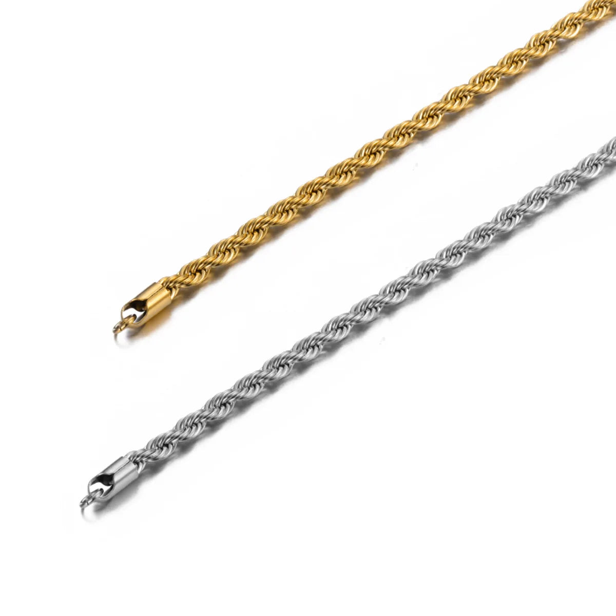 Twisted Rope Link Chain Gold Color Necklace for Men Women Stainless Steel Chain