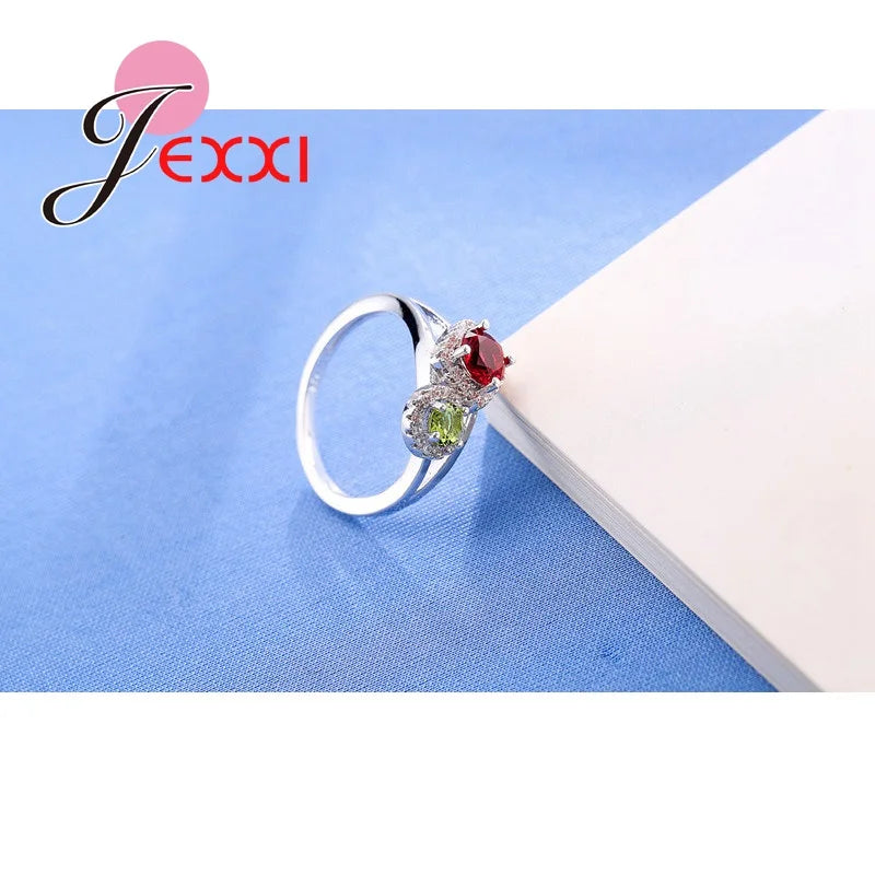 925 Sterling Silver Jewelry Round Cubic Zircon Crystal Wedding Bands Finger Ring Women