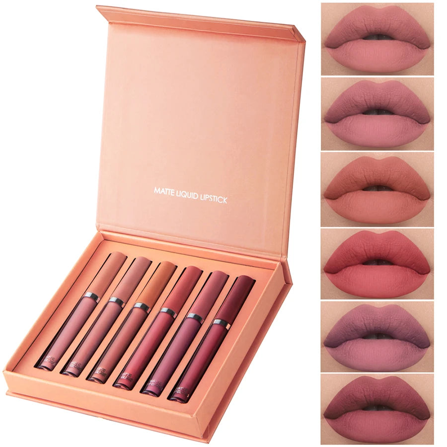 Matte Lip Gloss Set 6 Color Lipstick Smooth And Lasting Display Lip Gloss Waterproof Moisturizing