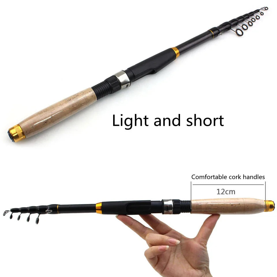 Carbon Fiber fishing rod Super short pocket Portable Spinning pole telescopic fishing rod