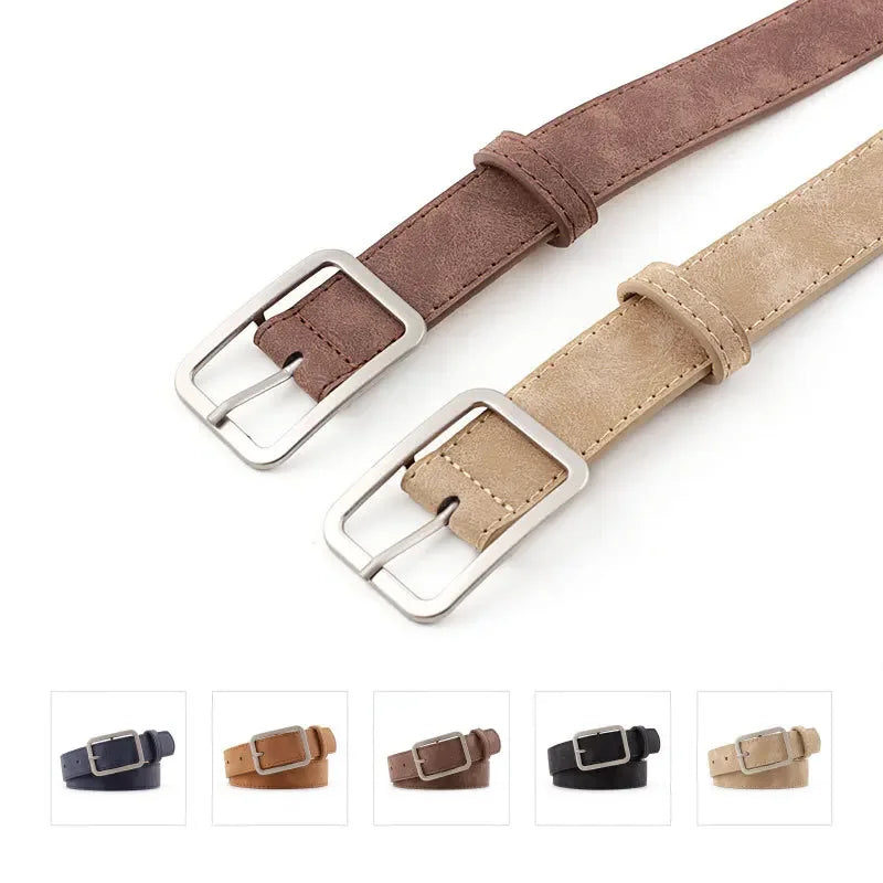 Fashion Square Pin Buckles Belts Women Silver Buckle Leather Belts