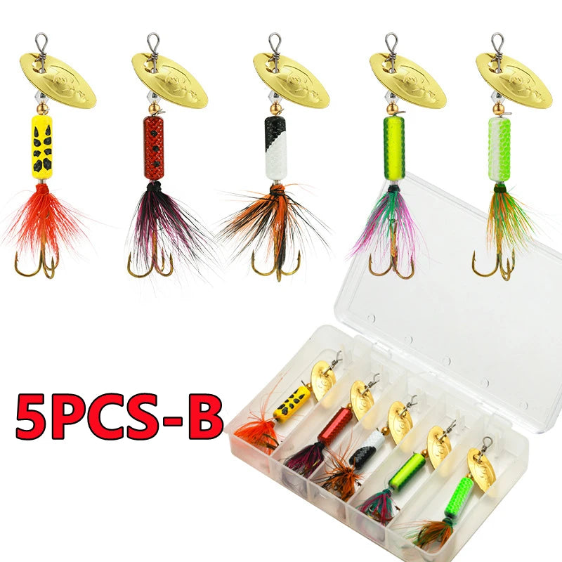 10/5PCS Metal Spinner Bait Spoon Hard Fishing Lures With Treble Hooks