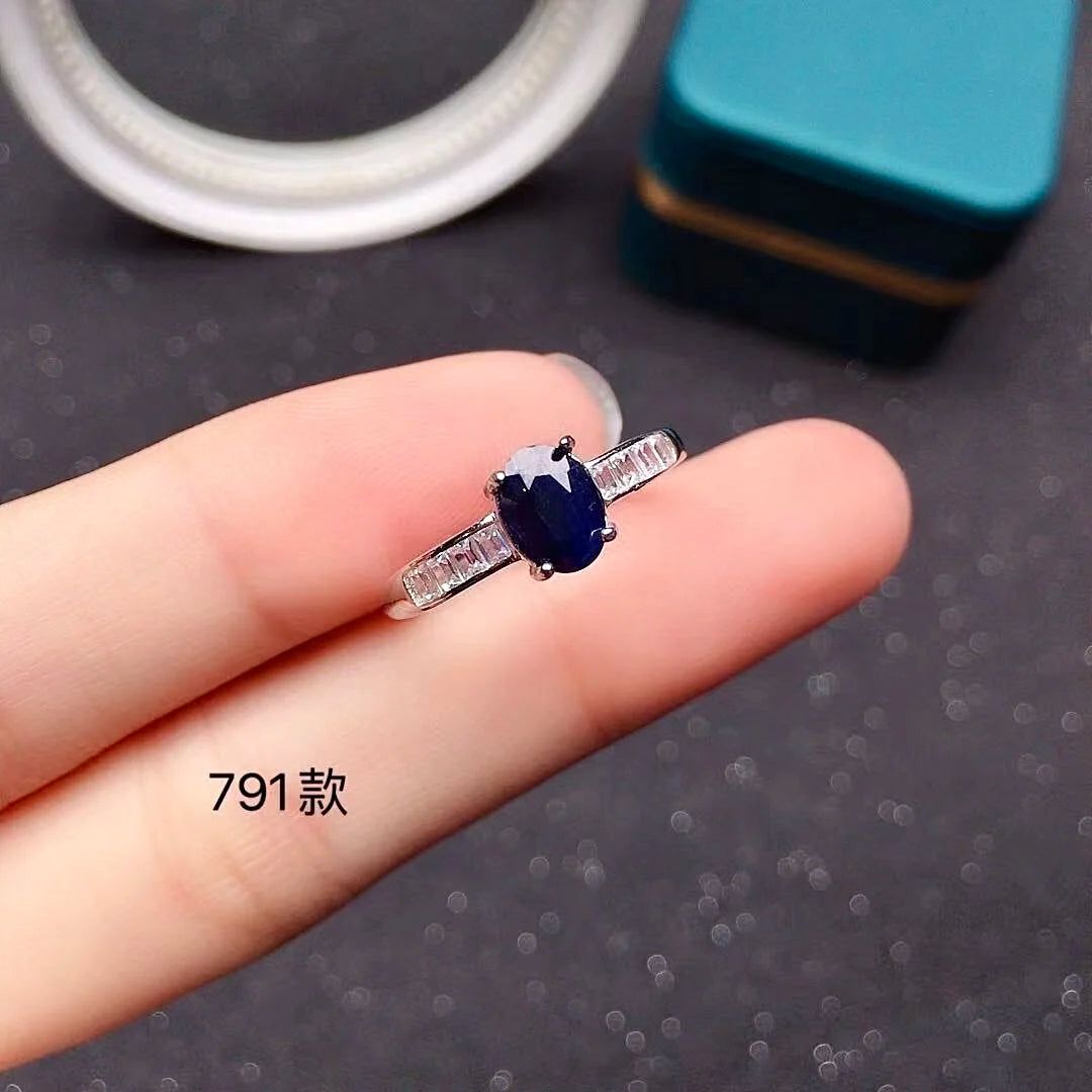Simple Black Sapphire Silver Ring 0.7ct 6mm*7mm 100% Natural Black Sapphire Ring for Daily Wear Gift for Woman