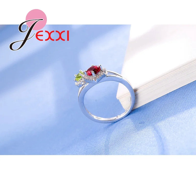 925 Sterling Silver Jewelry Round Cubic Zircon Crystal Wedding Bands Finger Ring Women
