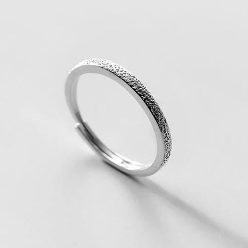 925 Sterling Silver Frosted Round Adjustable Ring For Fashion Women Classic Fine Jewelry Minimalist