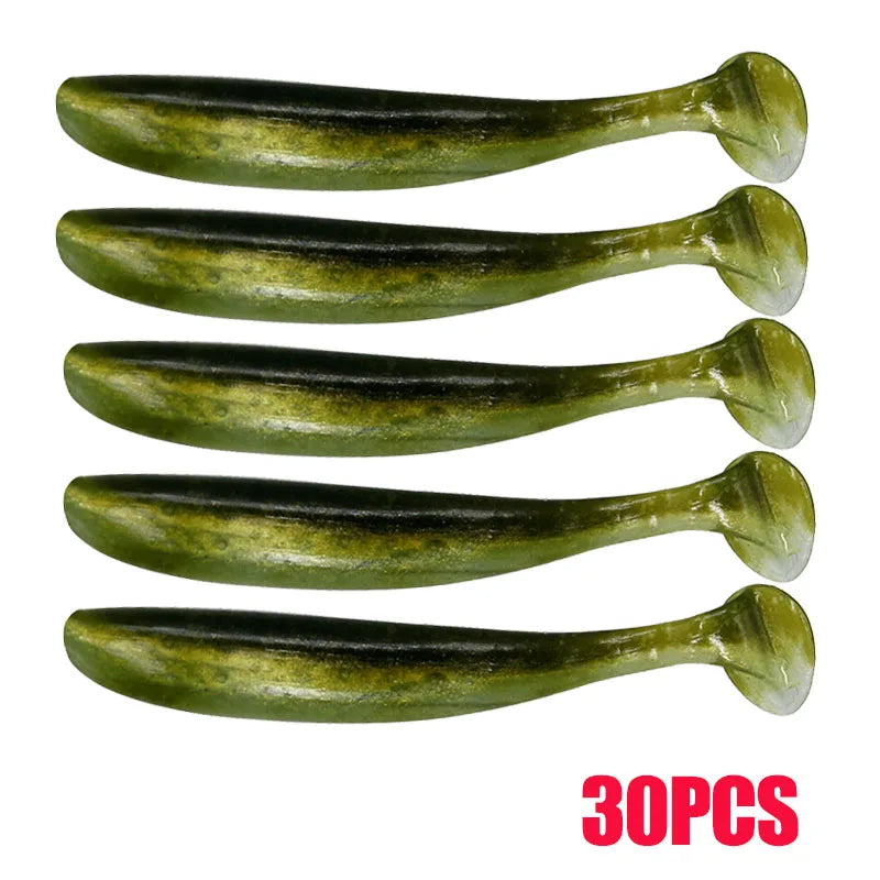 10-30pcs T Tail 55mm 70mm 90mm Shad Worm Soft Bait