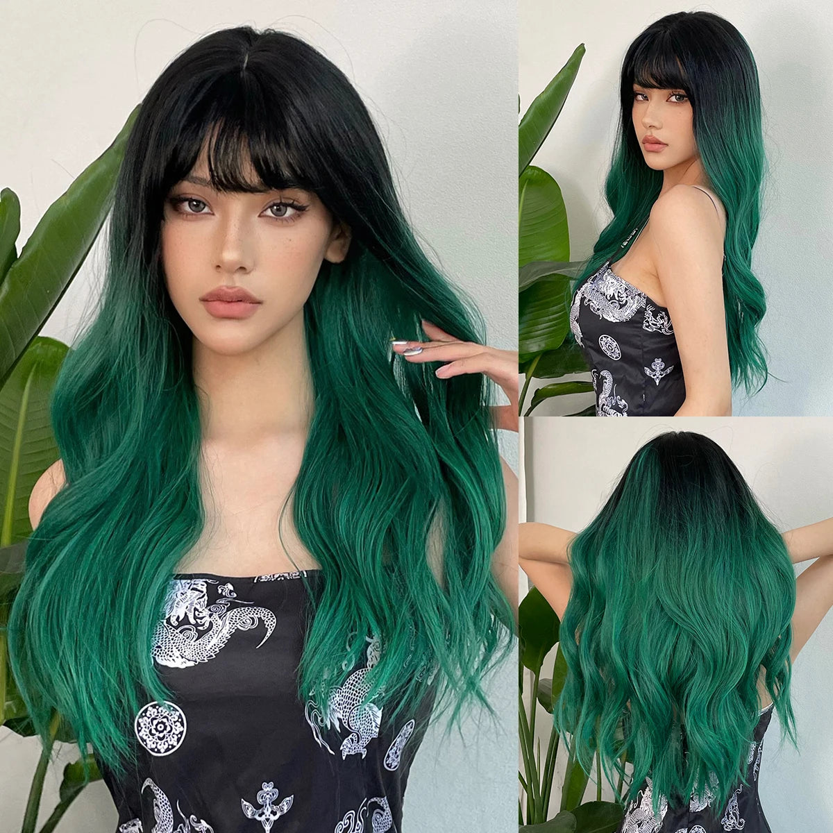 Long Wavy Curly Gray Brown Synthetic Wigs for Women