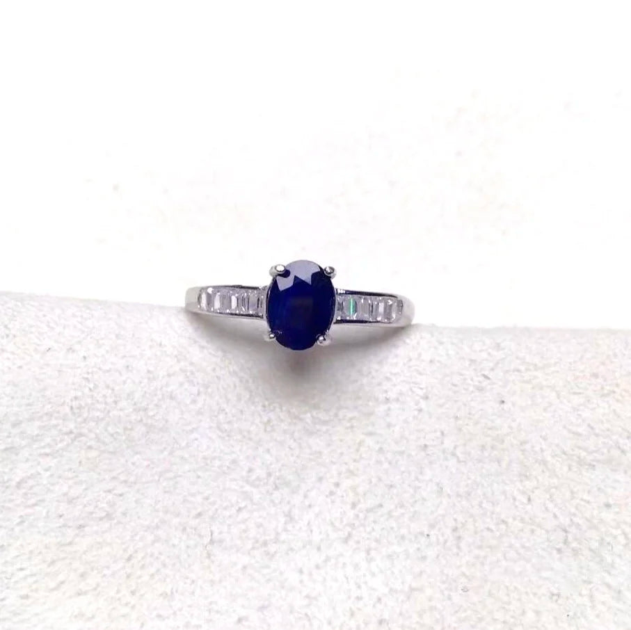 Simple Black Sapphire Silver Ring 0.7ct 6mm*7mm 100% Natural Black Sapphire Ring for Daily Wear Gift for Woman