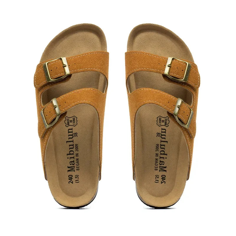 Fashion Women Cork Slipper Suede Leather Mule Clogs