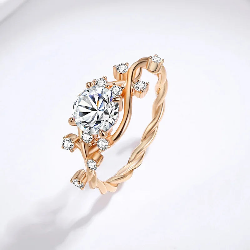 s925 silver moissanite ring with vine texture suitable for ladies