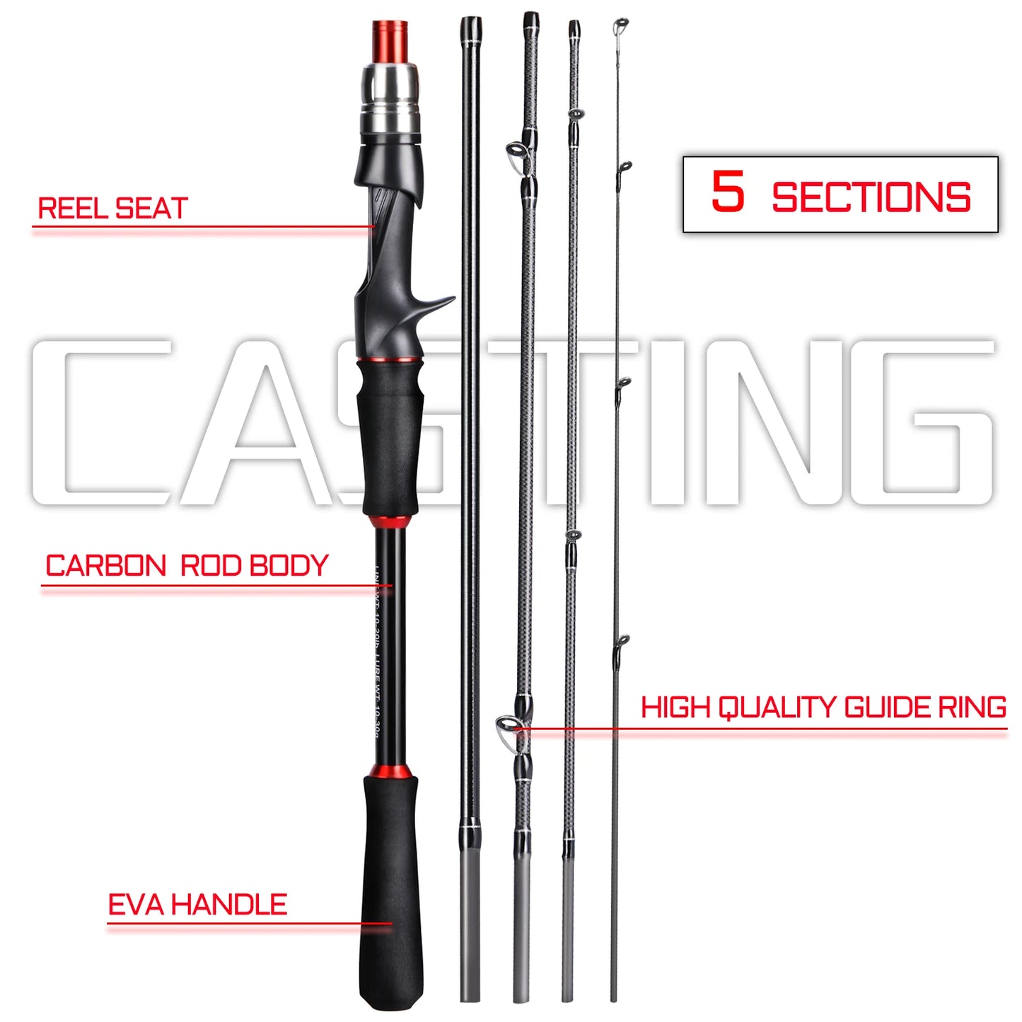 1.8m 2.1m Lure Fishing Rod Carbon Fiber Spinning Casting Fishing Rod Bait Weight 10-30g Travel