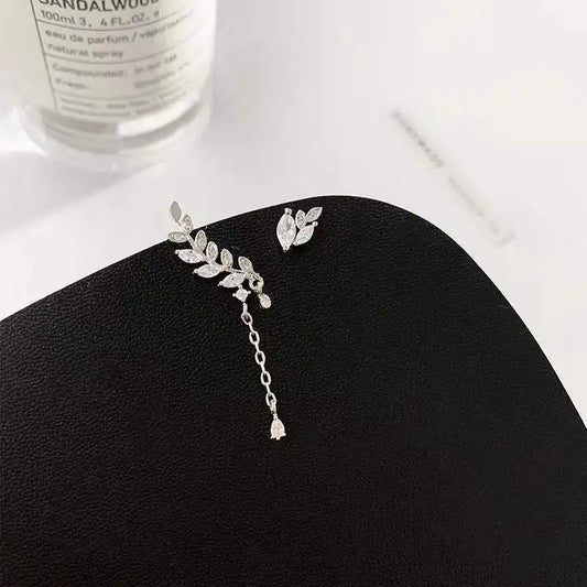 925 Sterling Silver Asymmetry Classic Zircon Stud Earrings For Women Luxury Designer J