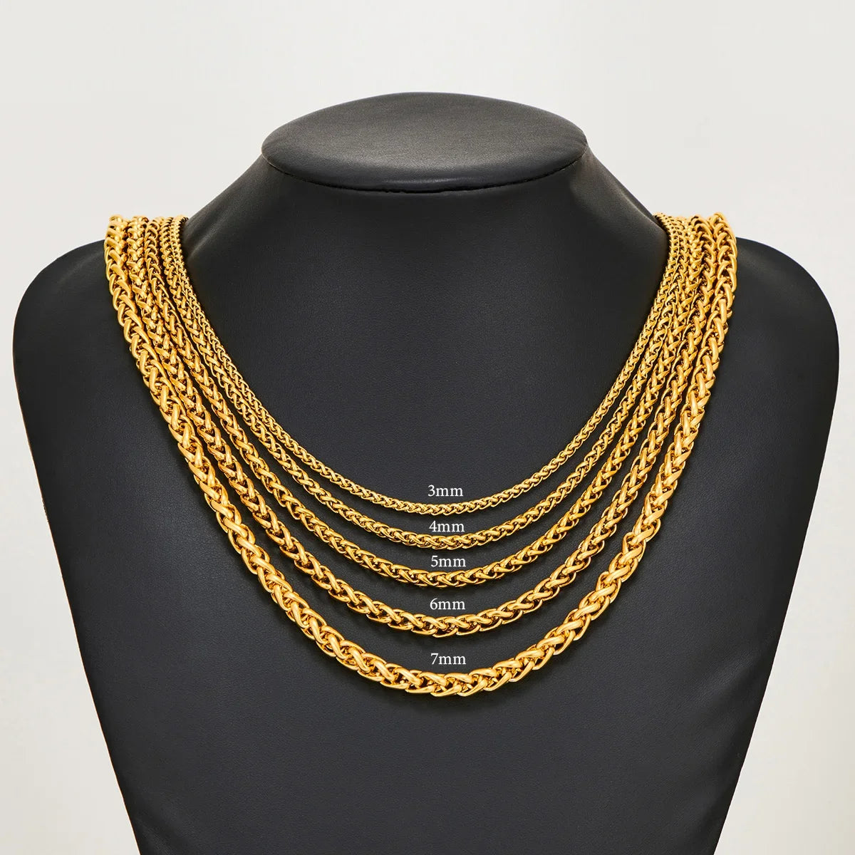 Gold Color Wheat Braided Stainless Steel Necklace Link Classic Curb Chain for Men Women Jewelry