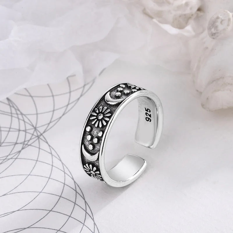 925 Sterling Silver Sun Moon Rings For Women Engagement Luxury Jewelry Vintage Accessories