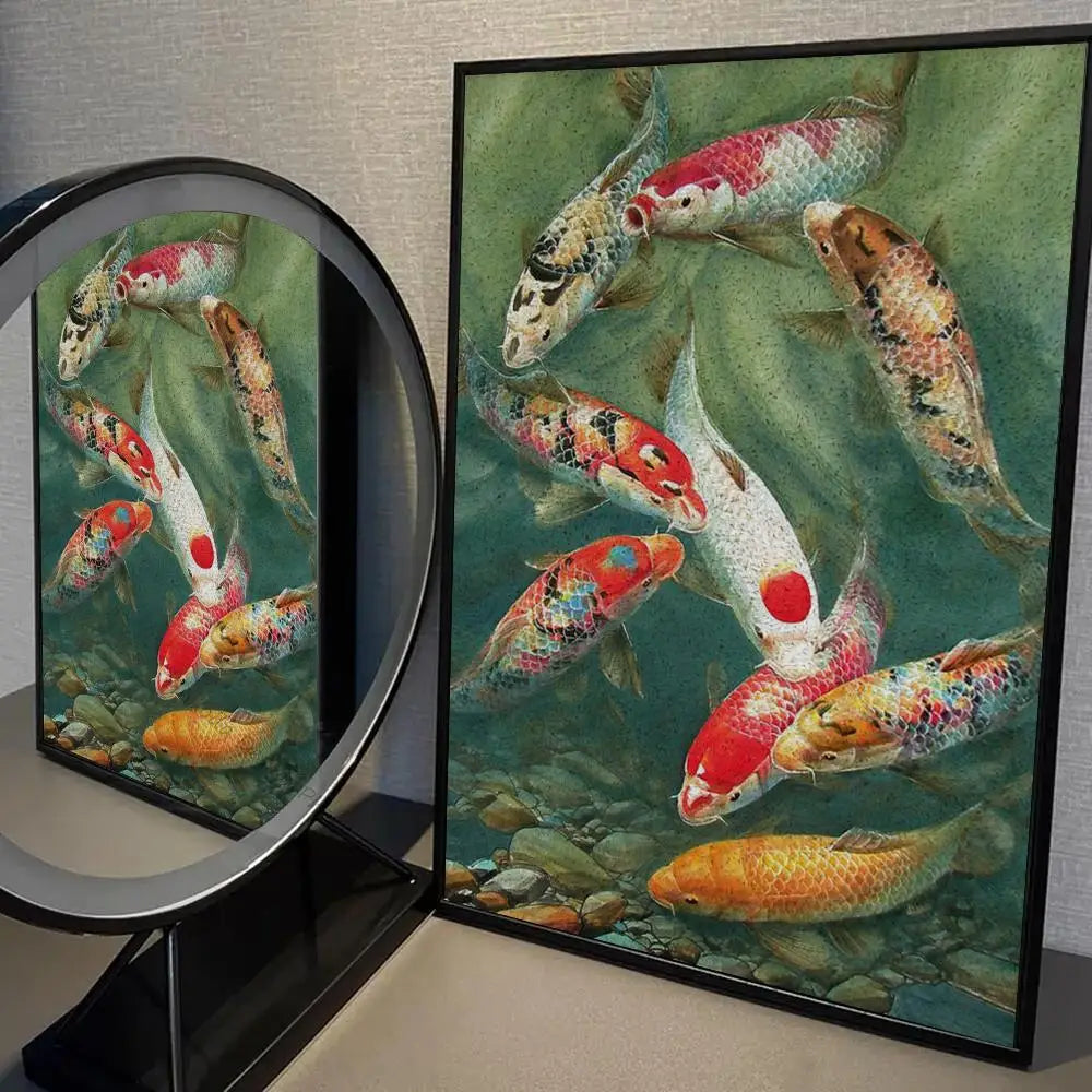 1pc Modern Golden Lotus Koi Fish Poster