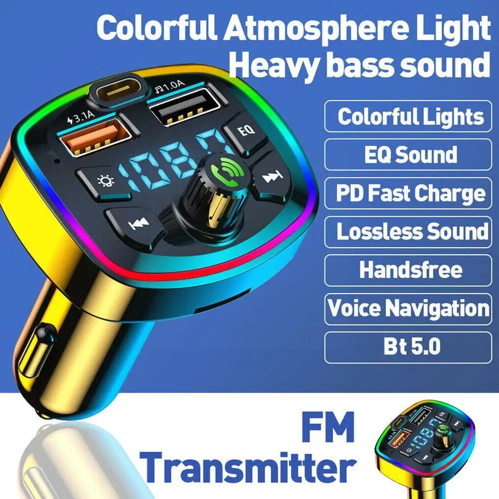 Car Hands-Free Bluetooth-compaitable 5.0 FM Transmitter