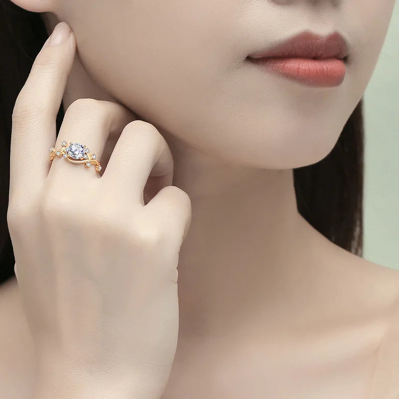 s925 silver moissanite ring with vine texture suitable for ladies