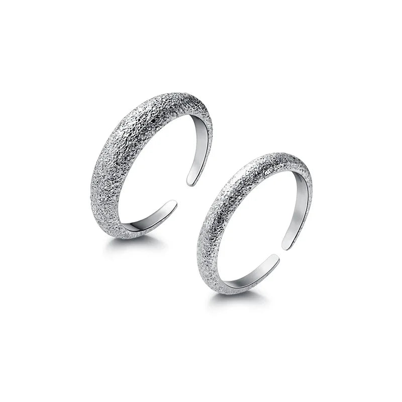 925 Sterling Silver BlingBling with Flashing Matte Adjustable Ring for Women Classic Geometric Fine Jewelry