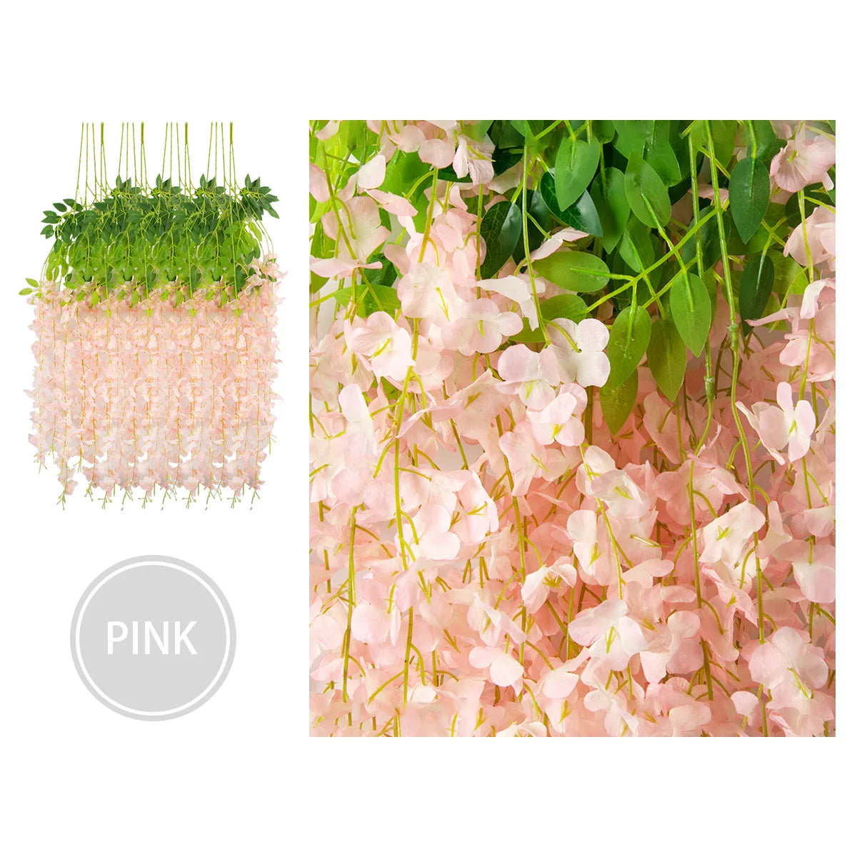 12pcs Artificial Flowers Silk Wisteria Vine Fake Silk Hanging Flower