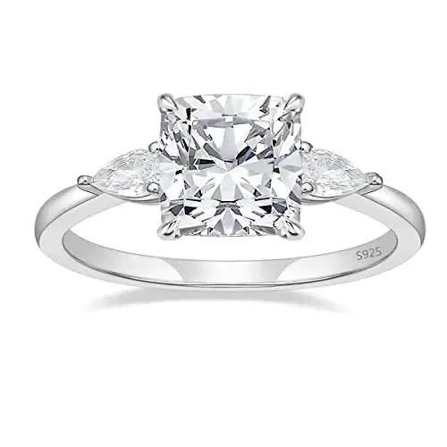 Trumium 3CT 925 Sterling Silver Engagement Rings 3-Stone Cubic Zirconia