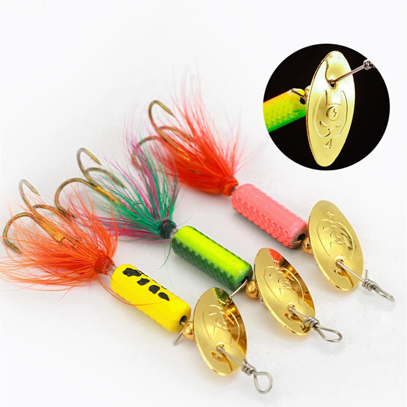 10/5PCS Metal Spinner Bait Spoon Hard Fishing Lures With Treble Hooks