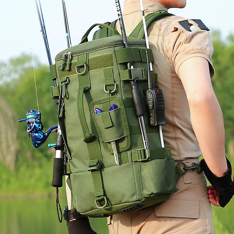Tactical Fishing Backpack Tackle Bag with Rod Holders Fish Equipment Storage