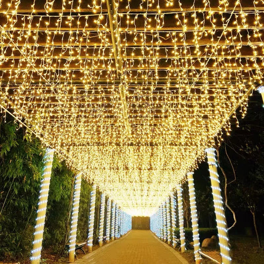 Outdoor Decoration 4m Droop 0.4-0.6m Curtain Icicle Led String Lights 220V EU Plug Garden Xmas Garland Decorative Lights