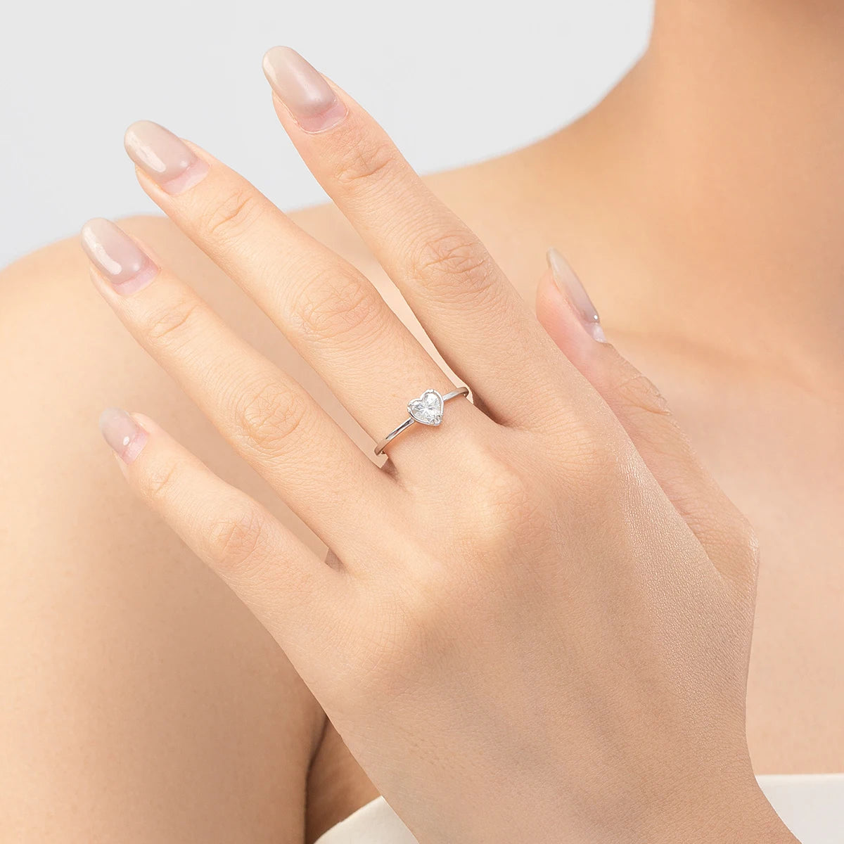925 Sterling Silver Minimalism Romantic Hearts Zirconia Ring