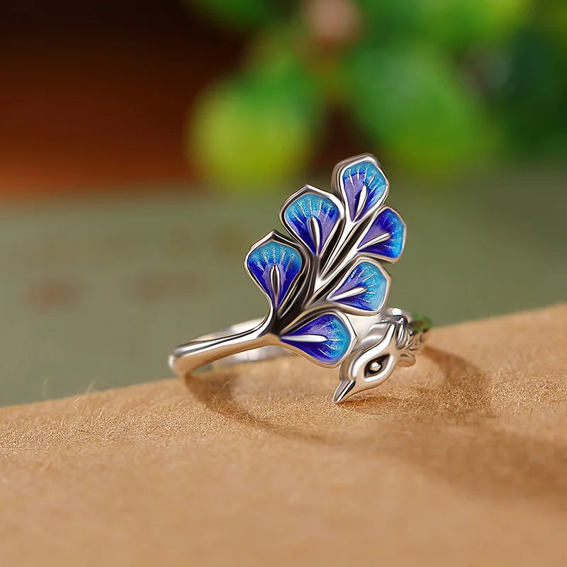 925 Sterling Silver Blue Peacock Wedding Rings For Women Engagement Wedding Fine Jewelry Jewellery