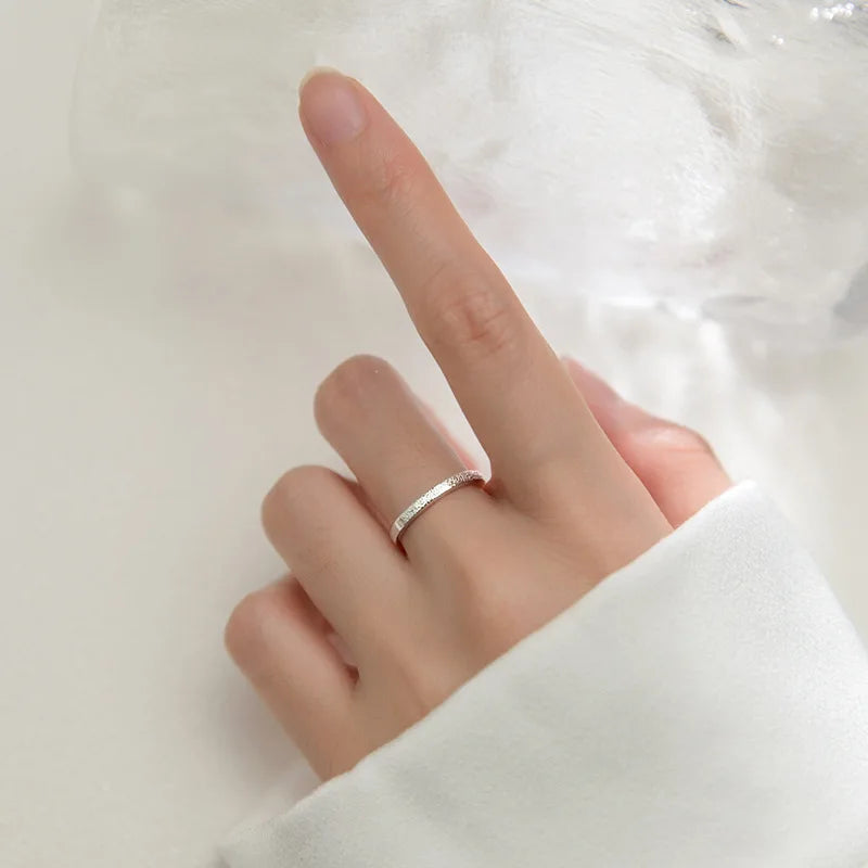 925 Sterling Silver Frosted Round Adjustable Ring For Fashion Women Classic Fine Jewelry Minimalist