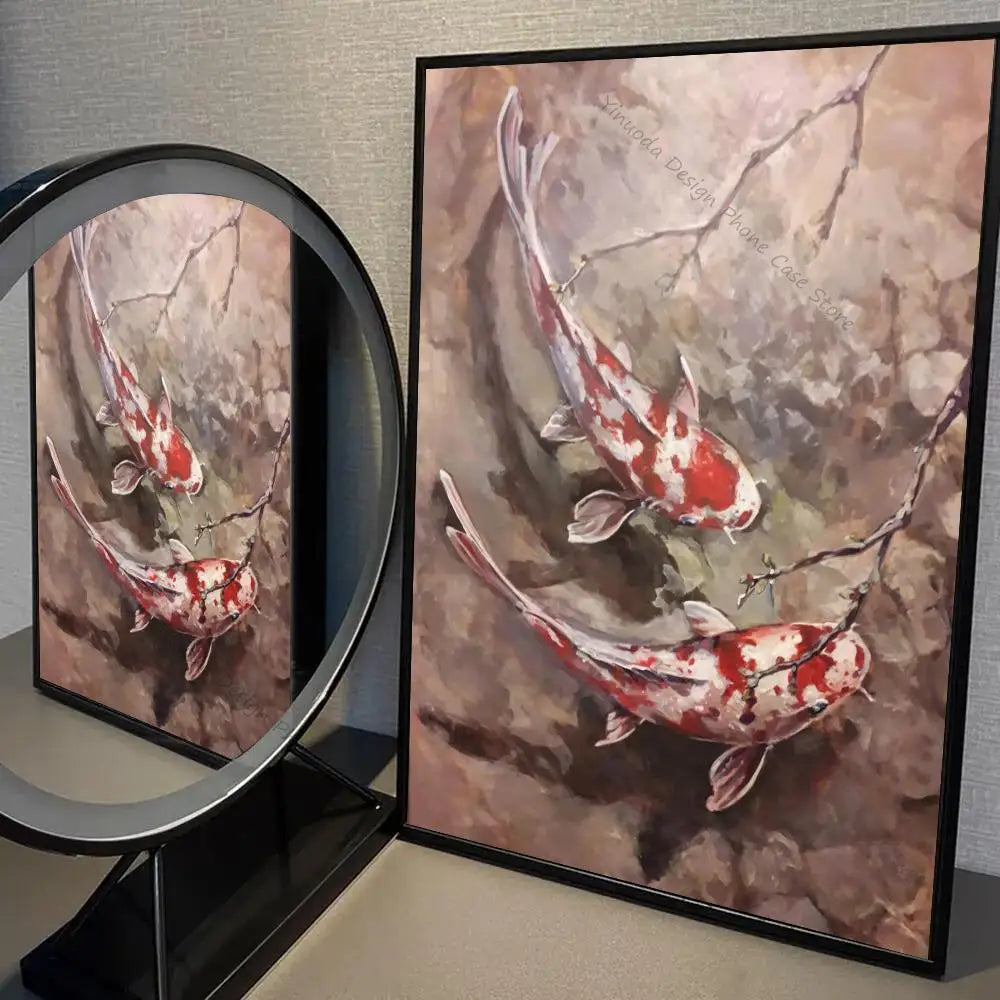 1pc Modern Golden Lotus Koi Fish Poster