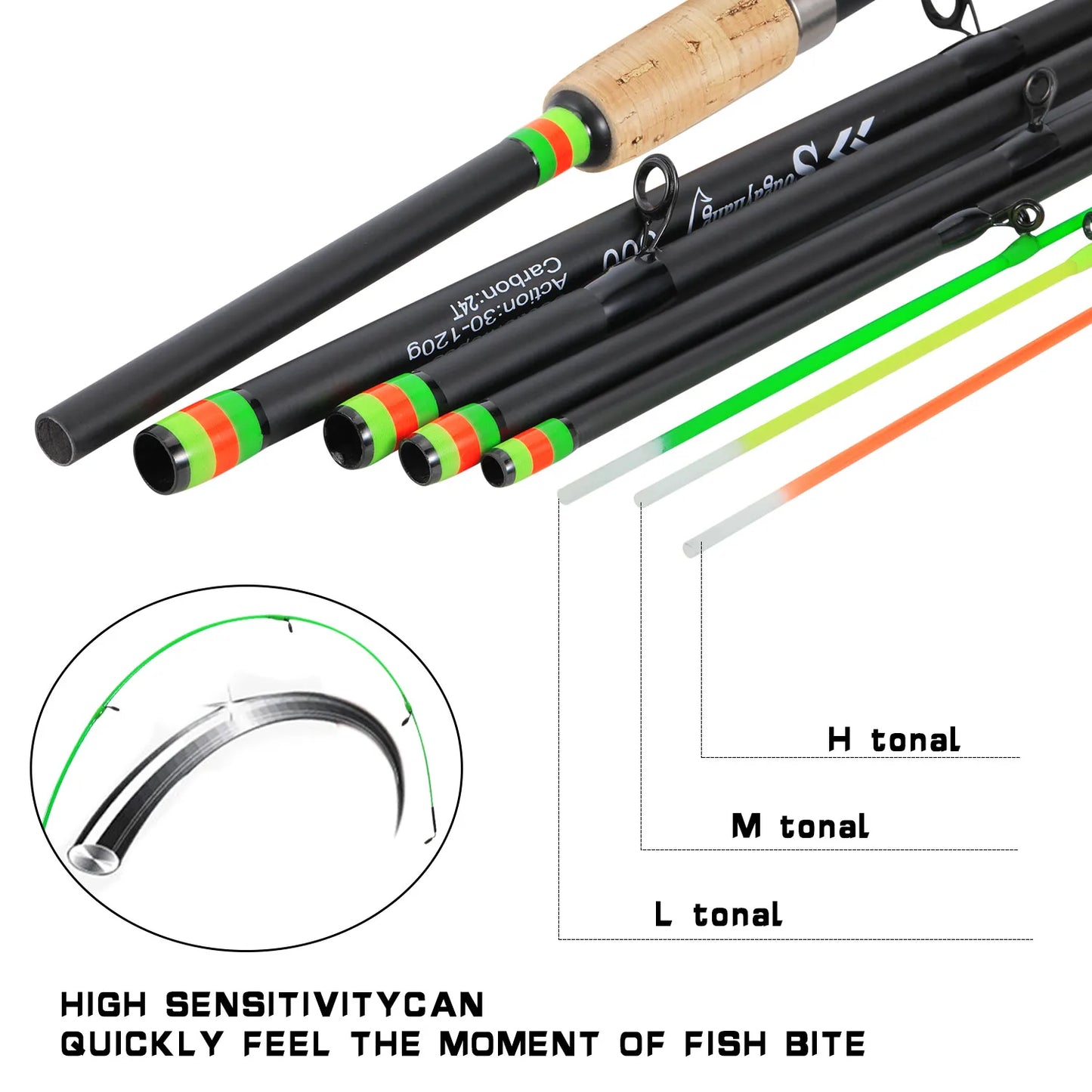 3M Feeder Fishing Rod Cork Handle Carbon Fibre Spinning Fishing Rods L M H Power 30-120g Lure Weight