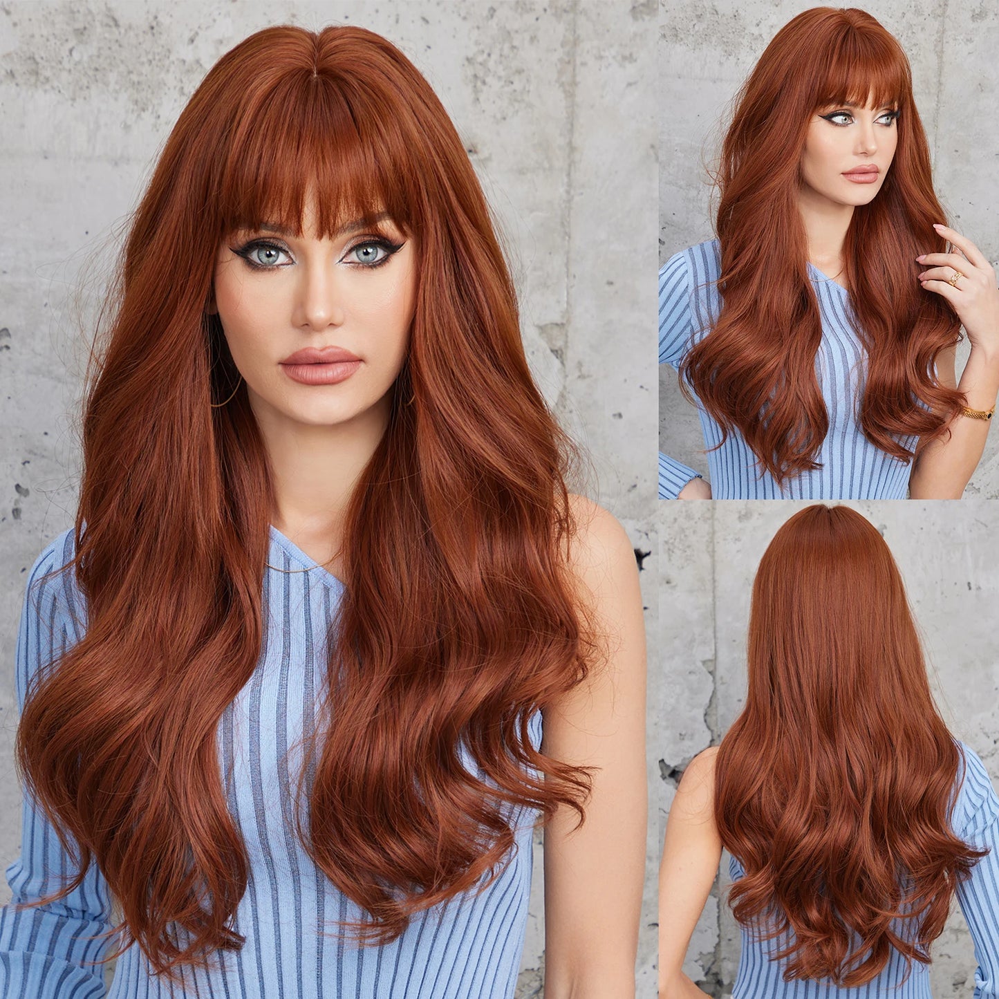 Long Wavy Curly Gray Brown Synthetic Wigs for Women